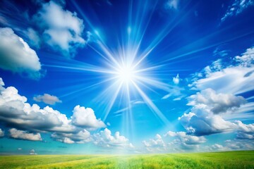 Fototapeta premium Blue Sky Midday Sun, Bright Sunlight, High Noon, Radiant Day, Outdoor Scene, Conceptual Photography, Clear Sky, Vivid Colors
