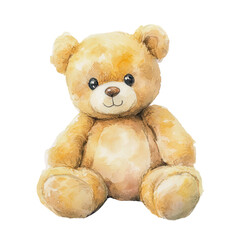 Obraz premium A fluffy teddy bear with warm colors, perfect for children's comfort and play., isolated on a transparent background.