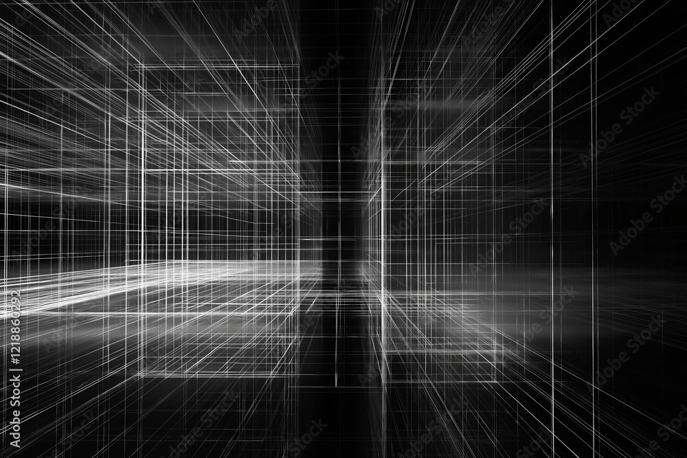 Poster Floating interconnected wireframe grids