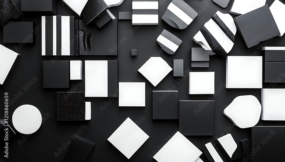 Fototapete abstract black and white geometric pieces creating a stylish background with ample copyspace for tex