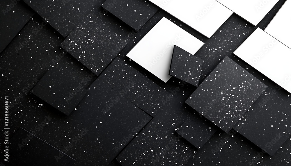 Fototapete abstract black and white geometric pieces creating a stylish background with ample copyspace for tex