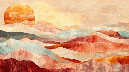 Fototapeta premium Abstract Mountain Landscape with Warm Sun and Soft Color Palette