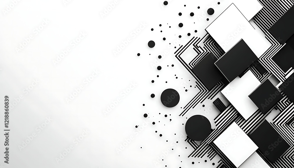 Fototapete abstract black and white geometric pieces creating a stylish background with ample copyspace for tex