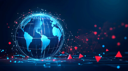 Futuristic digital globe illustrating global network, connections, data flow, and technological advancements. Ideal for tech, communication, and global business concepts.