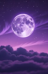 Mystical Purple Sky with Moonlight and Stars Mobile Wallpaper
