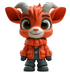 Red goat cartoon character 3D image, png.