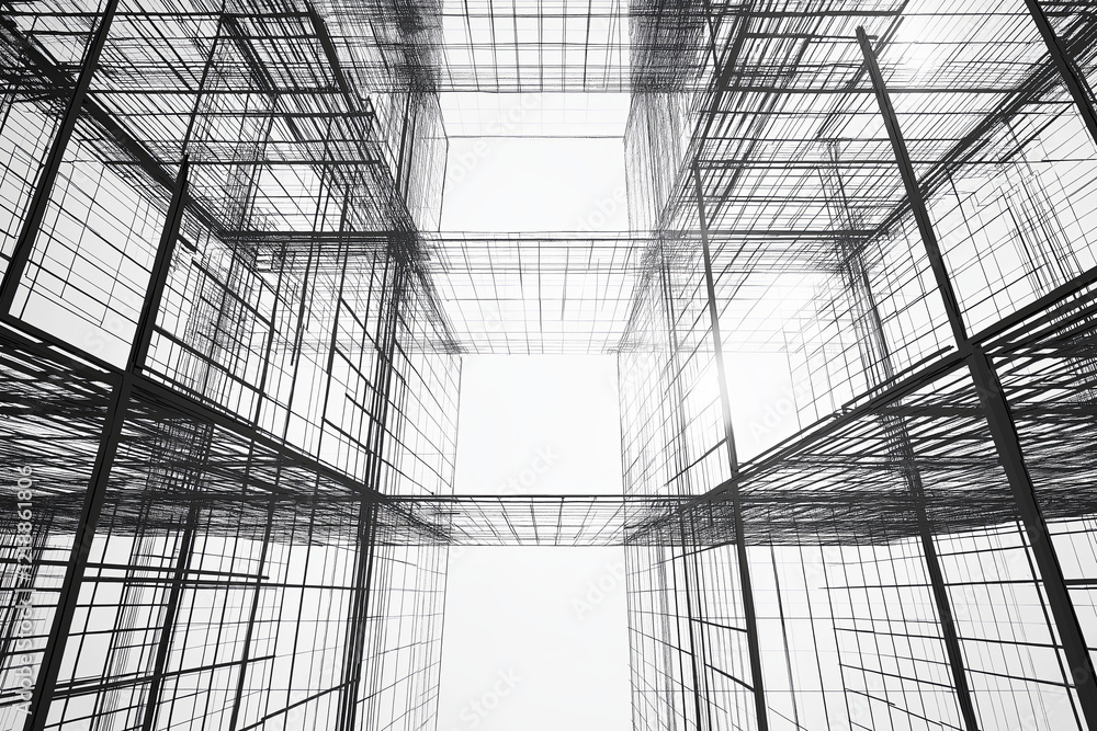 Poster floating interconnected wireframe grids