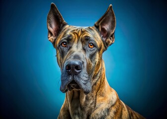 Brindle Great Dane Portrait on Blue, AI Photo, Dog Photography