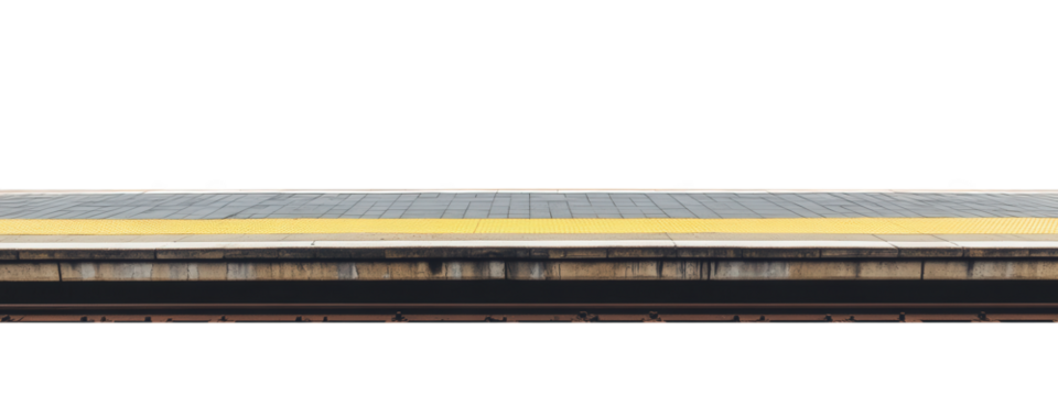 train station platform with yellow safety markings and tracks visible, creating sense of anticipation for travelers