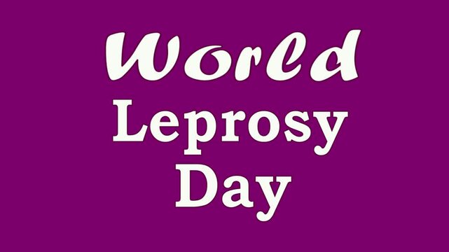4k Video animation of World Leprosy Day . White text written in purple background 
