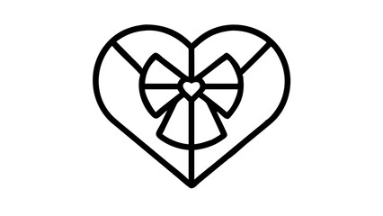 Heart shape, ribbon bow, simple line drawing, black and white, minimalist design, valentine's day symbol, love icon, romantic illustration, graphic outline, symmetrical composition, gift concept, deco