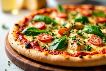 Delicious Chicken Pesto Pizza, Gourmet Pizza, Pizza Photography