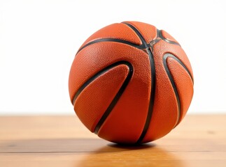 Fototapeta premium Deflated Basketball on Wooden Floor - Realistic Photo