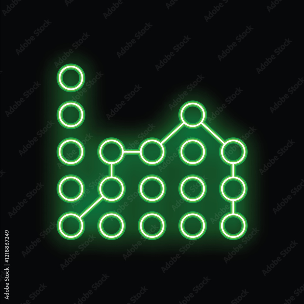 Poster neon green abstract network graph glowing on a black background representing concepts such as techno