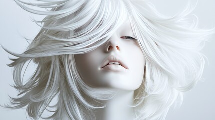 Fototapeta premium Layered bangs styled in wispy, soft textures on a white ceramic bust.