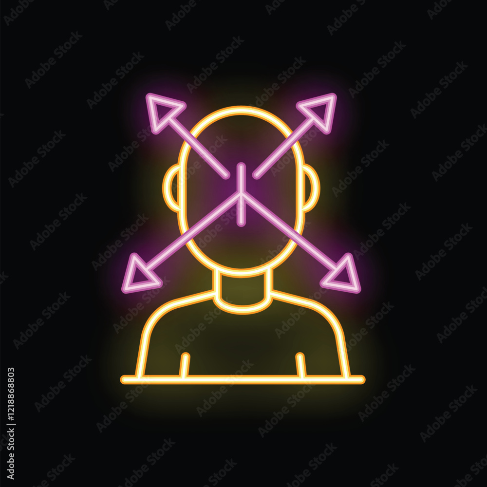 Poster neon sign illustrating the concept of a person facing multiple choices and making a decision