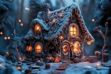 Charming Snow Covered Cottage In A Winter Forest