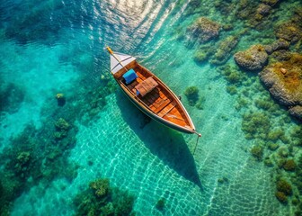 Calm Coastal Cabin, Wooden Boat, Turquoise Waters