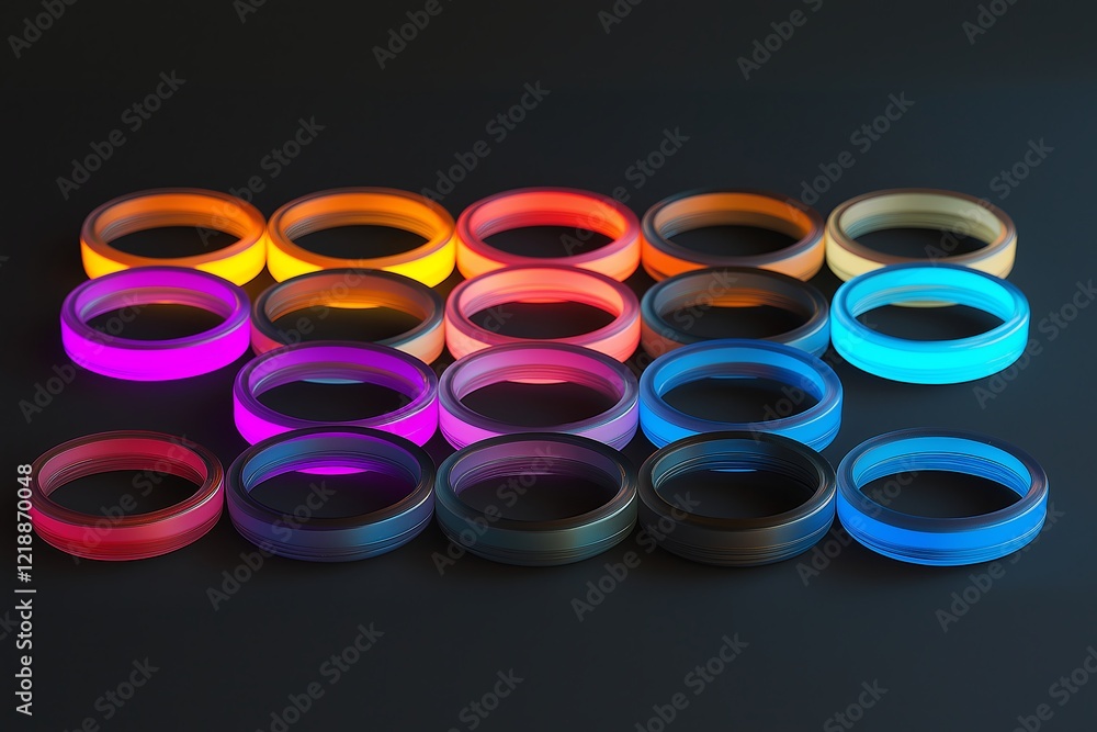 Poster Pulsating rings of varying colors and opacity