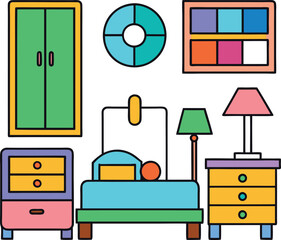 Vibrant Bedroom Furniture Illustration