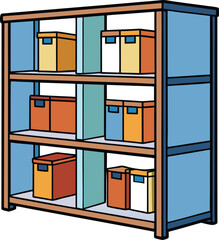 Organized Storage Shelf with Colorful Boxes