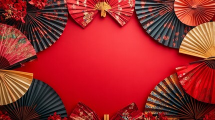 Vibrant Display of Colorful Paper Umbrellas Against a Bold Red Background Creating a Playful and Festive Atmosphere Perfect for Celebrations and Summer Events Full of Joyful Spirit