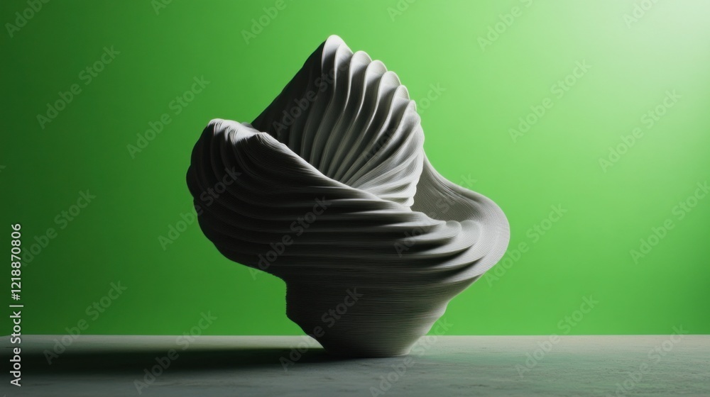 Aufkleber abstract sculpture with layered texture on a green background and a gray table
