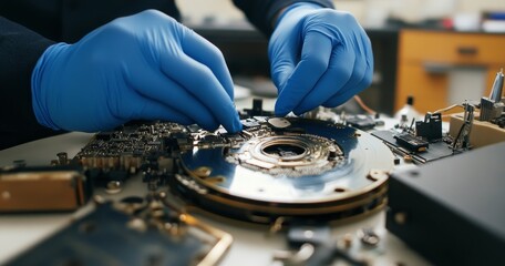 Obraz premium Expert repair of an old hard drive enhancing business technology with precision and care