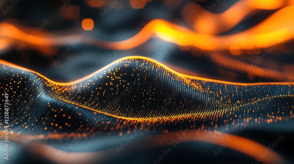 Aufkleber abstract glowing particles forming wave-like structures on dark background