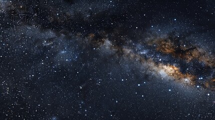 Naklejka premium A breathtaking view of the night sky filled with countless stars, with a prominent band of the Milky Way galaxy stretching across the image.