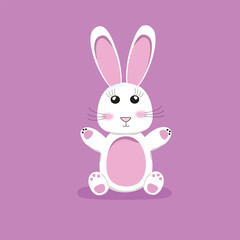rabbit with big pink ears. pink belly. cute bunny sitting. sitting rabbit