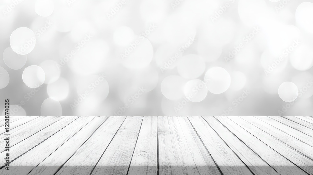 Poster white wood table top with beautiful blurred background ideal for displaying products or creating sty