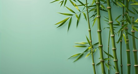 Obraz premium Bamboo leaves forming elegant curves on a plain mint background