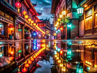 Chinese City Night Scene Macro Photography, Urban Landscapes,  Lights, Details