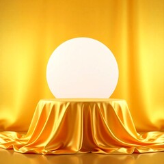 golden stage curtains with spotlight