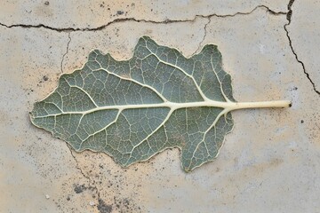 Leaf's Delicate Veins on Cracked Surface