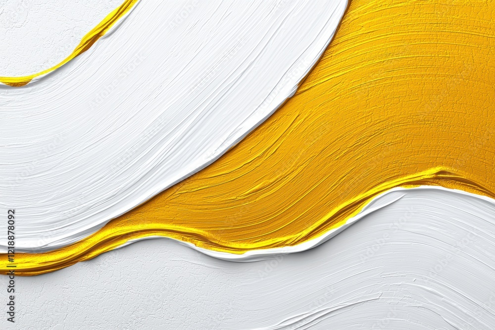Poster dynamic gold and white brushstroke patterns on textured background