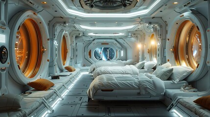 A calming view of a cryosleep pod onboard a spaceship