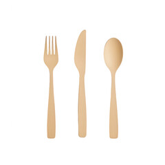Elegant wooden cutlery set including fork, knife, and spoon on a white background.