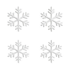 Four unique white snowflakes on a transparent background for winter graphics., isolated on a transparent background.