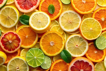 Obraz premium Citrus Fruit Pattern - Vibrant Slices, Lemons & Oranges