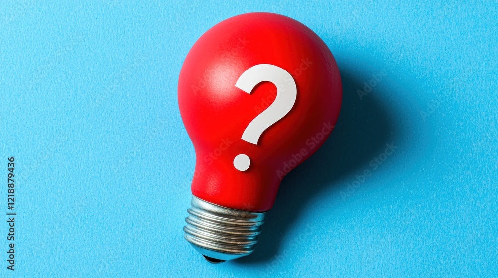 Poster red lightbulb with question mark: a symbol of inquiry and uncertainty