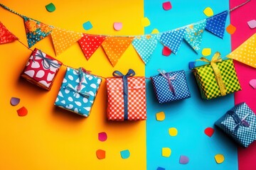 Obraz premium Colorful Gifts and Bunting for Festive Celebration