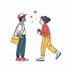 Smiling young couple exchanging a gift, expressing affection.