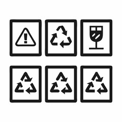 Collection of Recycling and Hazard Symbols on White Background