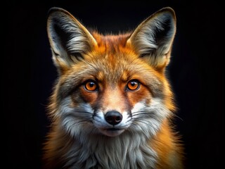 Fototapeta premium Close-up Fox Head, Black Background, Low Light, No Shadow, AI Photo