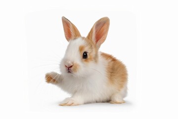 Obraz premium Cute baby white orange rabbit isolated on white background with clapping path full of depth 