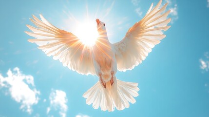 Fototapeta premium White Dove Soaring Sunlit Sky Peace Hope