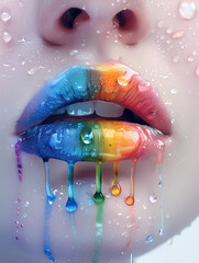 Fototapeta premium Colorful artistic lips dripping with vibrant paint in a creative expression of beauty and emotion