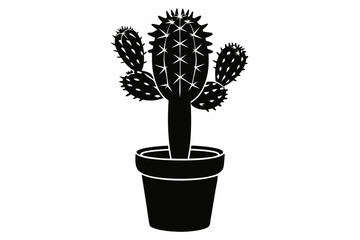 cactus tree line art silhouette vector illustration